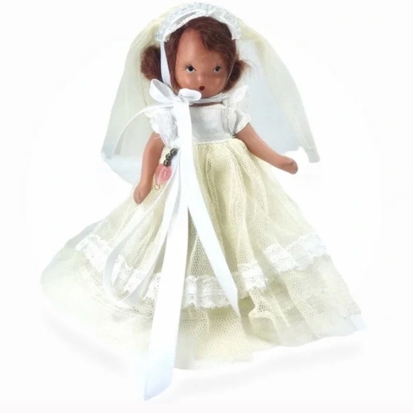 Nancy Ann Storybook Doll 5.5 in 2 joints Bride in white gown pink 🩷 1930s 1940s - Picture 3 of 6